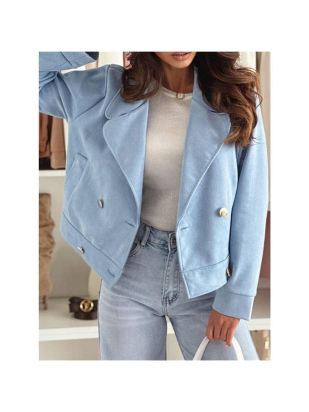 Chic Double-Breasted Cropped Jacket - Picture 8 of 12